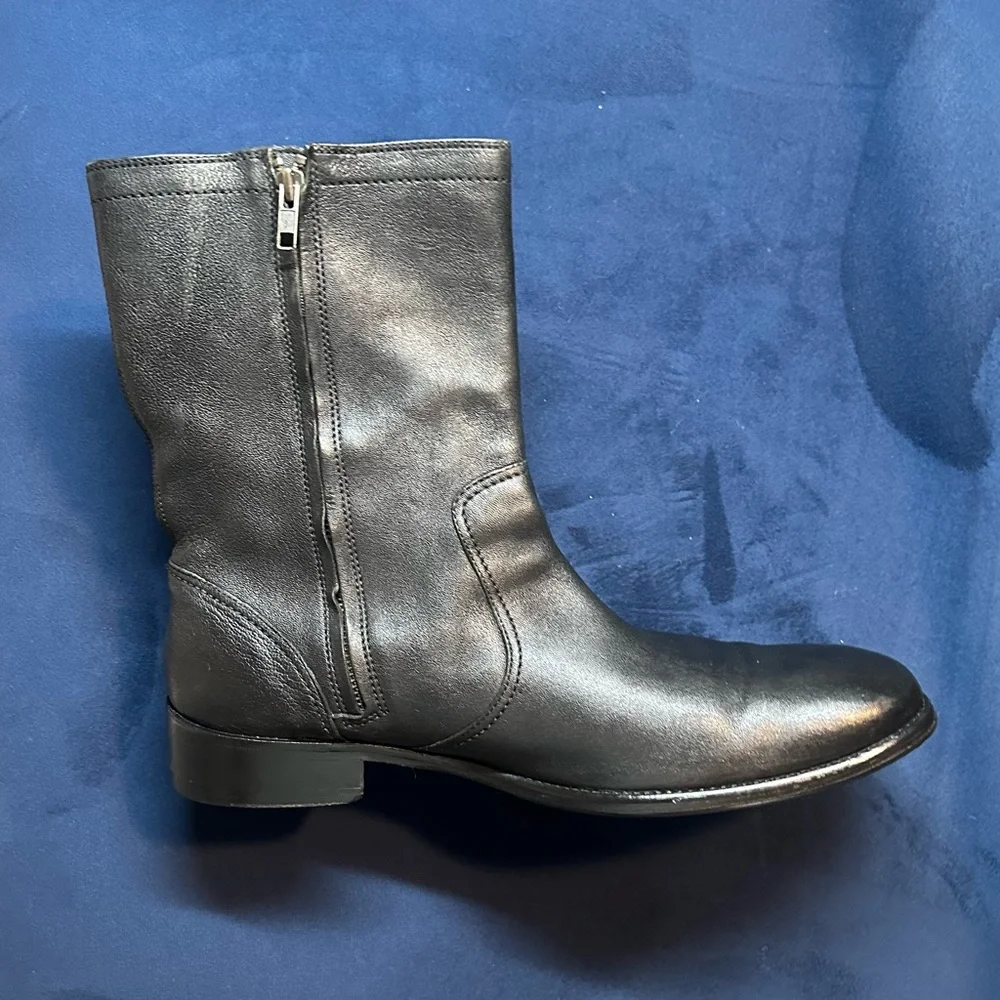 Cole Haan Black Leather Zip Ankle Boots with Yellow Lining